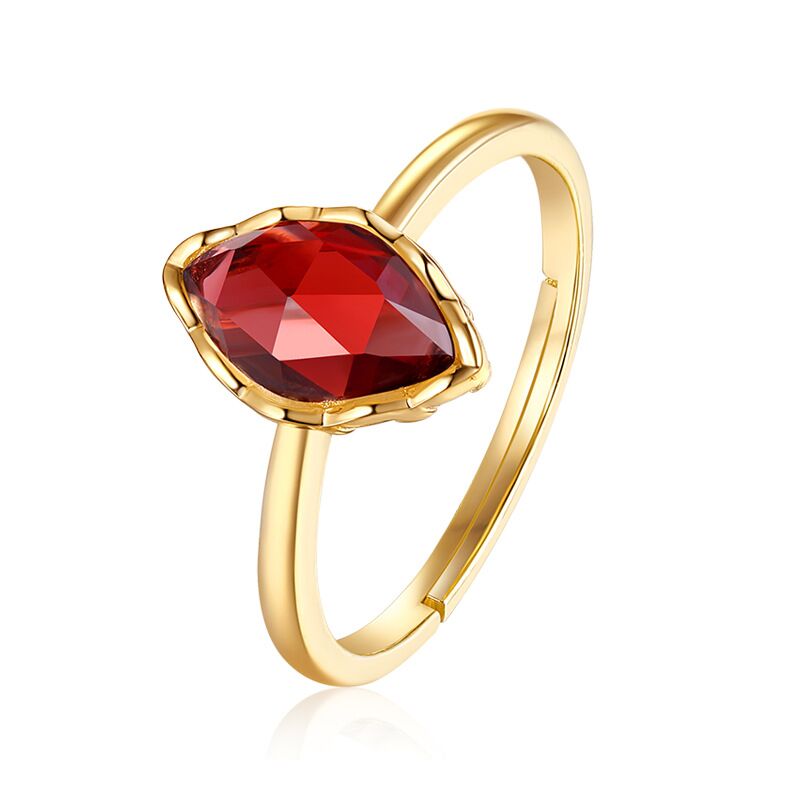 Personality S925 Sterling Silver Ring 9k Yellow Gold Plating Rose Crystal/Blue topaz/Mozambique Garnet